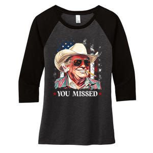 Western Trump Cowboy You Missed Trump 2024 American Flag Women's Tri-Blend 3/4-Sleeve Raglan Shirt