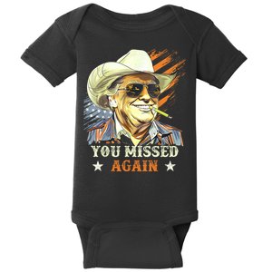 Western Trump Cowboy You Missed Again Funny Baby Bodysuit