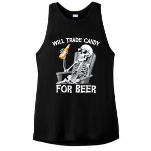 Will Trade Candy For Beer Bottle Skeleton Halloween Funny Ladies PosiCharge Tri-Blend Wicking Tank