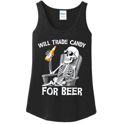 Will Trade Candy For Beer Bottle Skeleton Halloween Funny Ladies Essential Tank