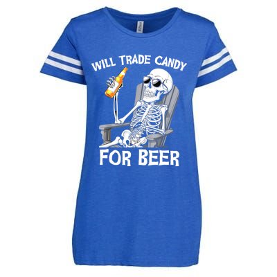 Will Trade Candy For Beer Bottle Skeleton Halloween Funny Enza Ladies Jersey Football T-Shirt