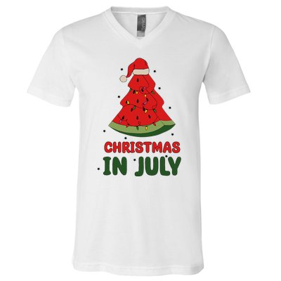 Watermelon Tree Christmas In July Festivities V-Neck T-Shirt