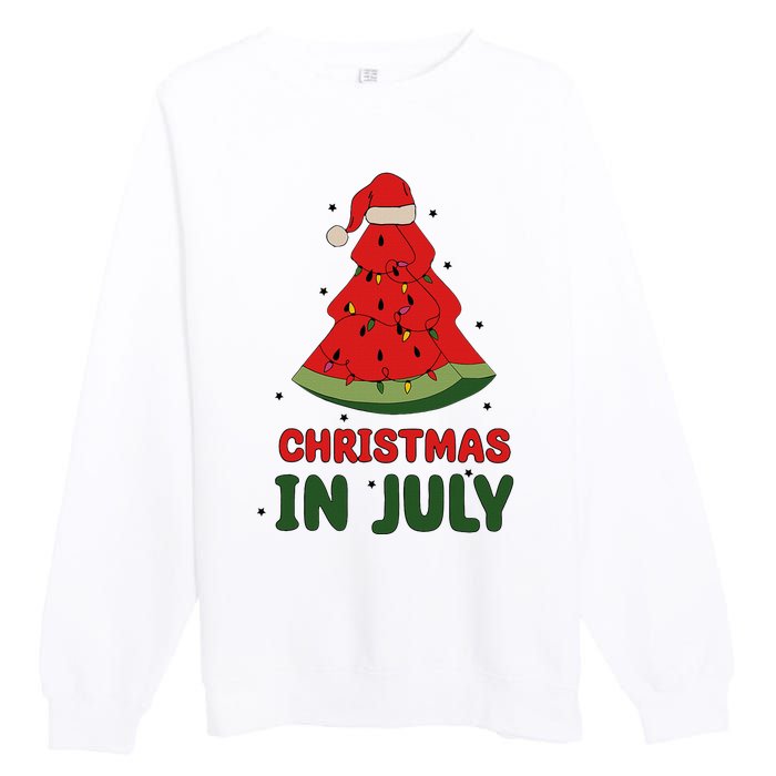 Watermelon Tree Christmas In July Festivities Premium Crewneck Sweatshirt