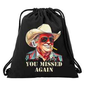 Western Trump Cow You Missed Again Funny Drawstring Bag