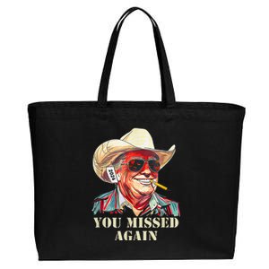 Western Trump Cow You Missed Again Funny Cotton Canvas Jumbo Tote