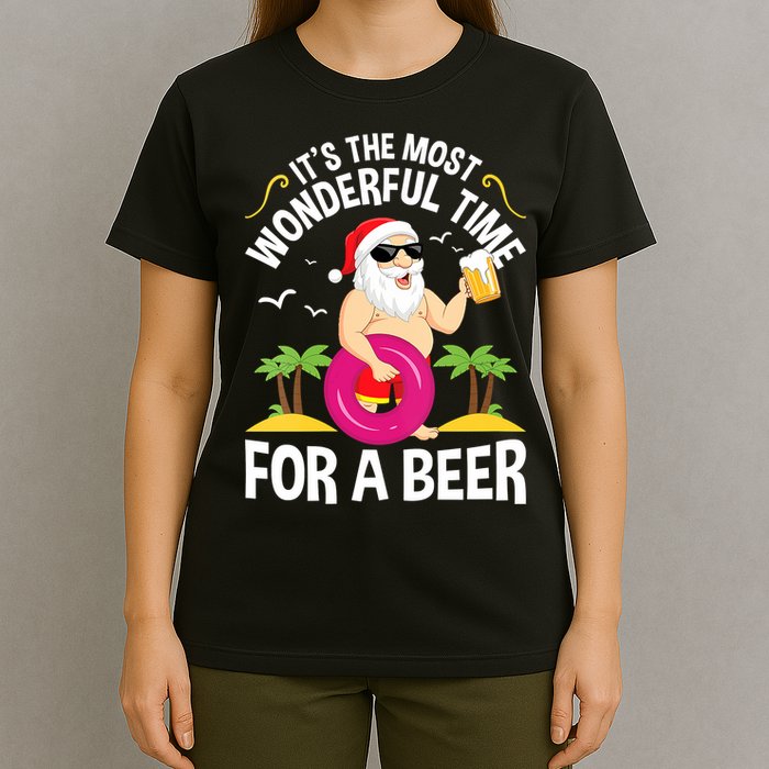 Womens Tropical Christmas It's The Most Wonderful Time For A Beer T-Shirt