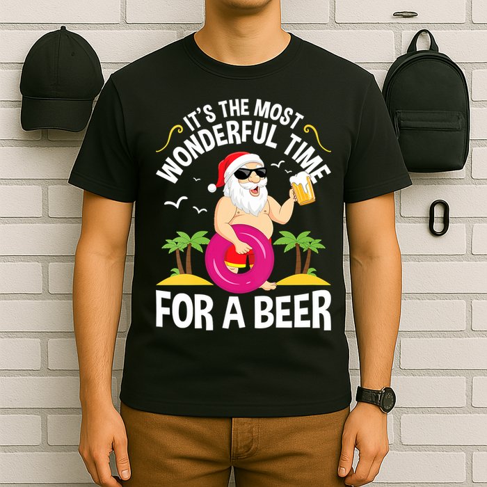 Womens Tropical Christmas It's The Most Wonderful Time For A Beer T-Shirt