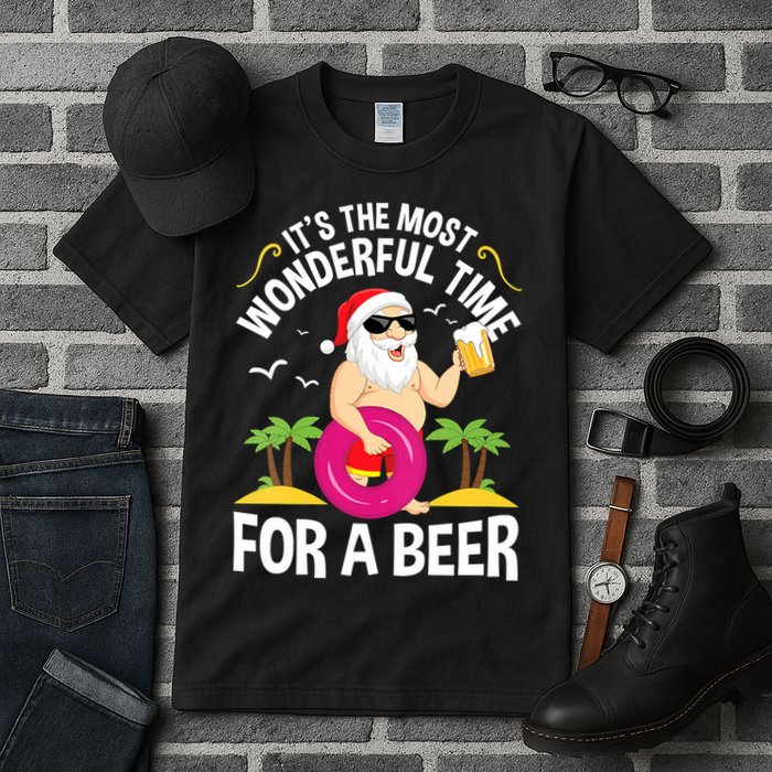 Womens Tropical Christmas It's The Most Wonderful Time For A Beer Tall T-Shirt