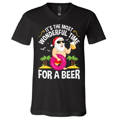 Womens Tropical Christmas It's The Most Wonderful Time For A Beer V-Neck T-Shirt