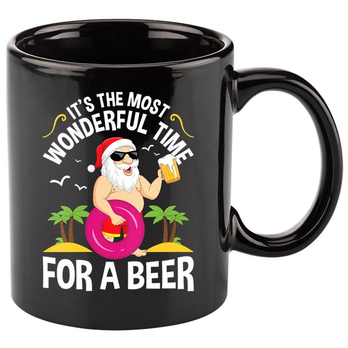 Womens Tropical Christmas It's The Most Wonderful Time For A Beer 11oz C Handle Ceramic Mug