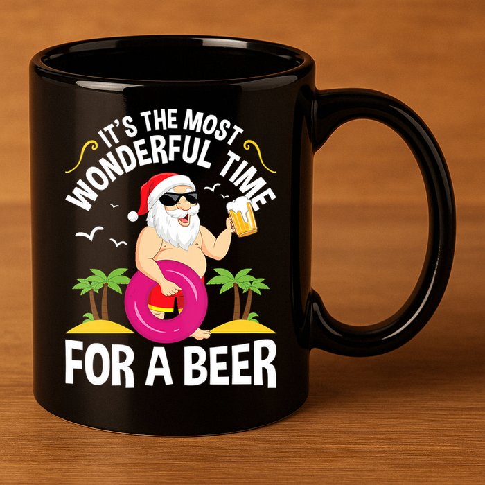 Womens Tropical Christmas It's The Most Wonderful Time For A Beer 11oz C Handle Ceramic Mug