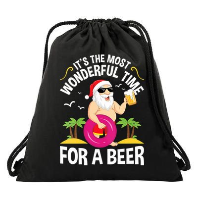 Womens Tropical Christmas It's The Most Wonderful Time For A Beer Drawstring Bag