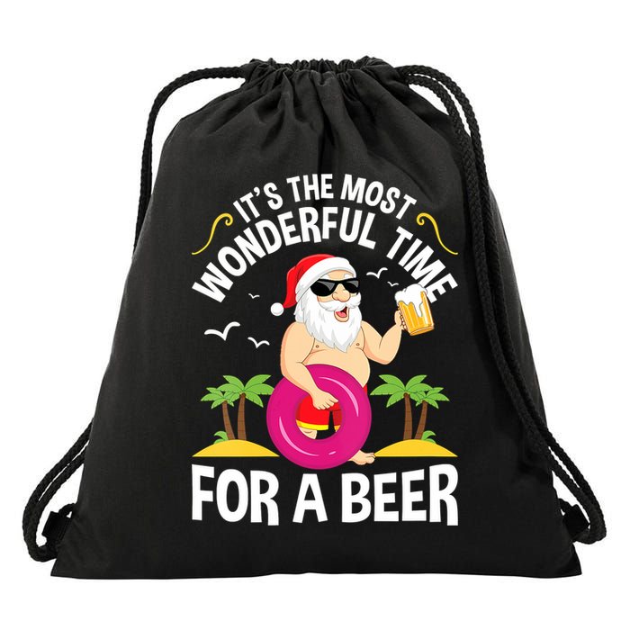Womens Tropical Christmas It's The Most Wonderful Time For A Beer Drawstring Bag