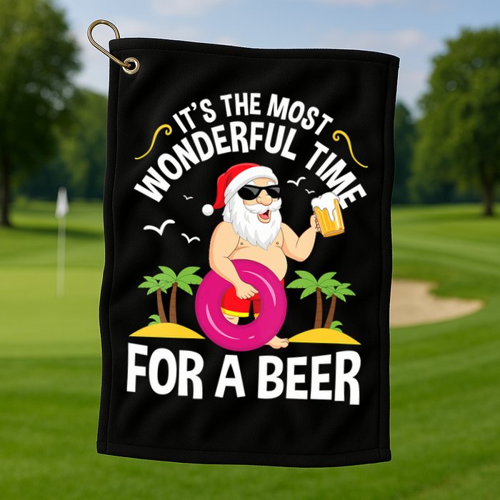 Womens Tropical Christmas It's The Most Wonderful Time For A Beer Golf Towel