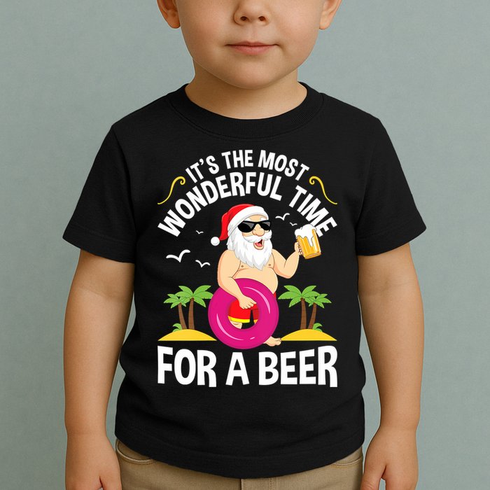 Womens Tropical Christmas It's The Most Wonderful Time For A Beer Toddler T-Shirt