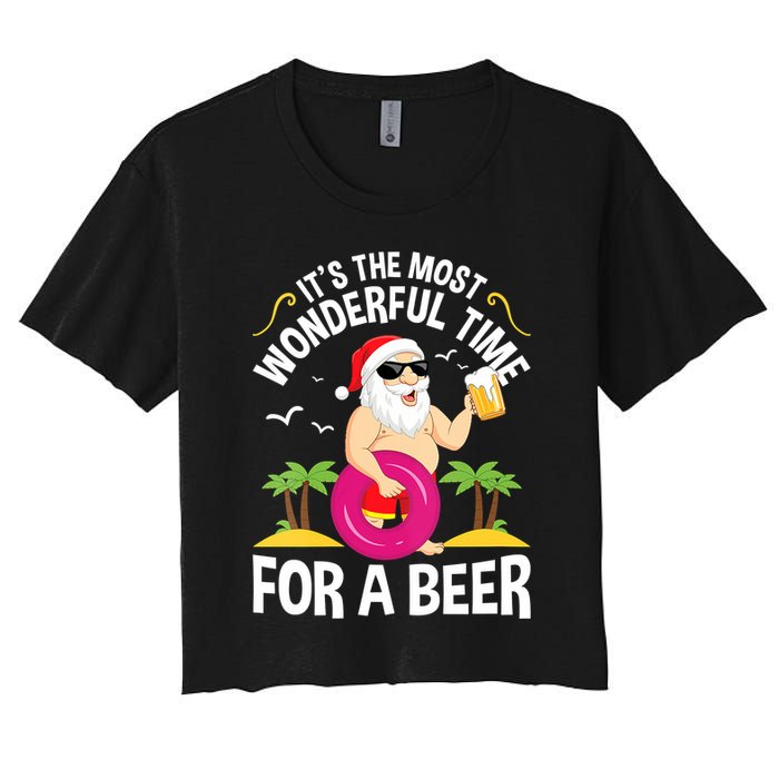 Womens Tropical Christmas It's The Most Wonderful Time For A Beer Crop Top