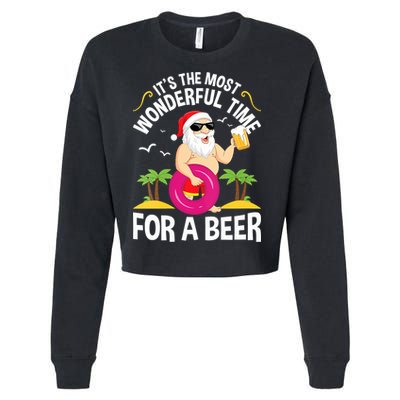 Womens Tropical Christmas It's The Most Wonderful Time For A Beer Cropped Pullover Crew