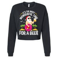 Womens Tropical Christmas It's The Most Wonderful Time For A Beer Cropped Pullover Crew
