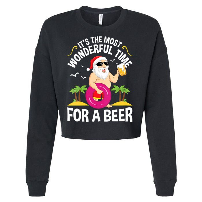 Womens Tropical Christmas It's The Most Wonderful Time For A Beer Cropped Pullover Crew