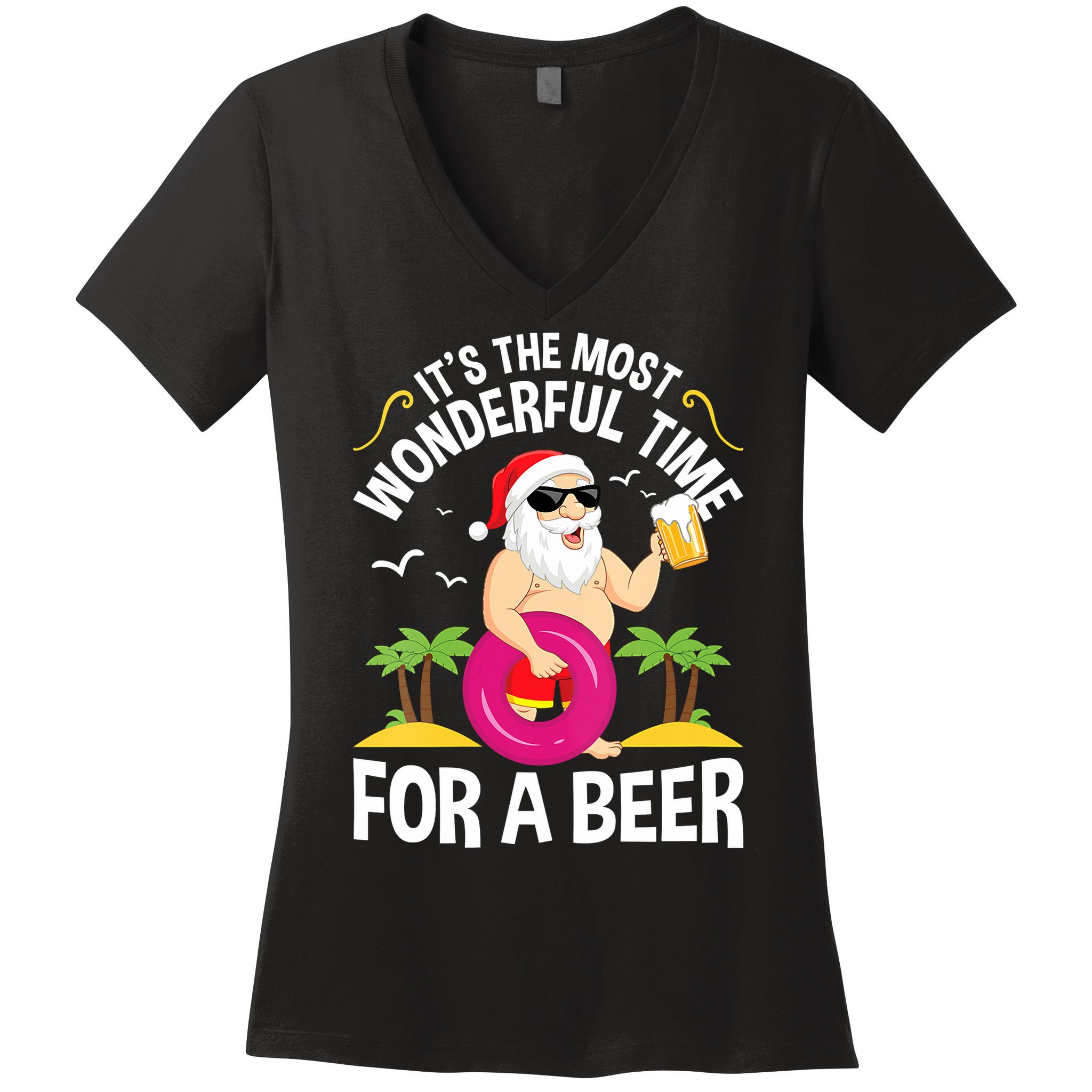 Womens Tropical Christmas It's The Most Wonderful Time For A Beer Women's V-Neck T-Shirt
