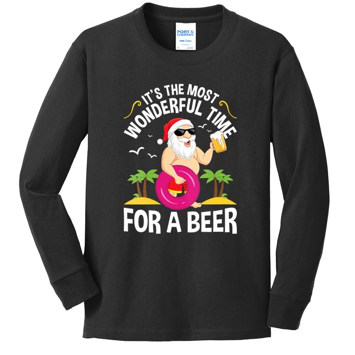 Womens Tropical Christmas It's The Most Wonderful Time For A Beer Kids Long Sleeve Shirt