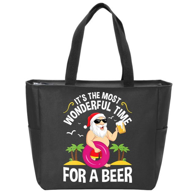Womens Tropical Christmas It's The Most Wonderful Time For A Beer Zip Tote Bag