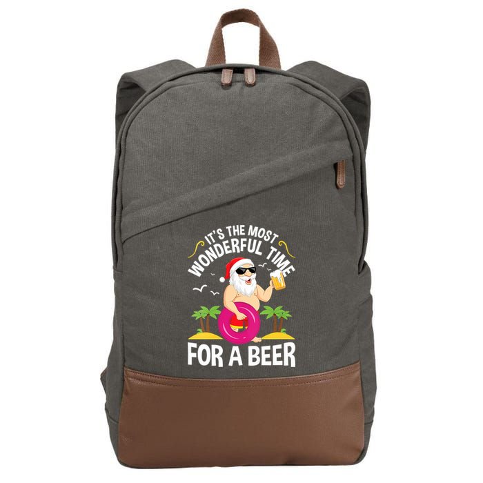 Womens Tropical Christmas It's The Most Wonderful Time For A Beer Cotton Canvas Backpack
