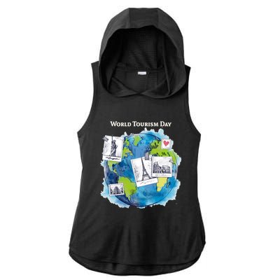 World Tourism Day Funny Gift Love To Travel Funny Gift World Globe Great Gift Ladies PosiCharge Tri-Blend Wicking Draft Hoodie Tank