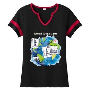 World Tourism Day Funny Gift Love To Travel Funny Gift World Globe Great Gift Ladies Halftime Notch Neck Tee