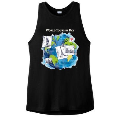 World Tourism Day Funny Gift Love To Travel Funny Gift World Globe Great Gift Ladies PosiCharge Tri-Blend Wicking Tank