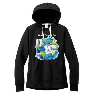 World Tourism Day Funny Gift Love To Travel Funny Gift World Globe Great Gift Women's Fleece Hoodie