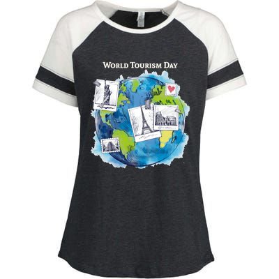 World Tourism Day Funny Gift Love To Travel Funny Gift World Globe Great Gift Enza Ladies Jersey Colorblock Tee