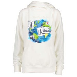 World Tourism Day Funny Gift Love To Travel Funny Gift World Globe Great Gift Womens Funnel Neck Pullover Hood