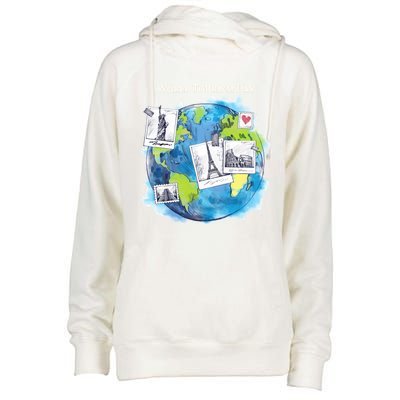 World Tourism Day Funny Gift Love To Travel Funny Gift World Globe Great Gift Womens Funnel Neck Pullover Hood