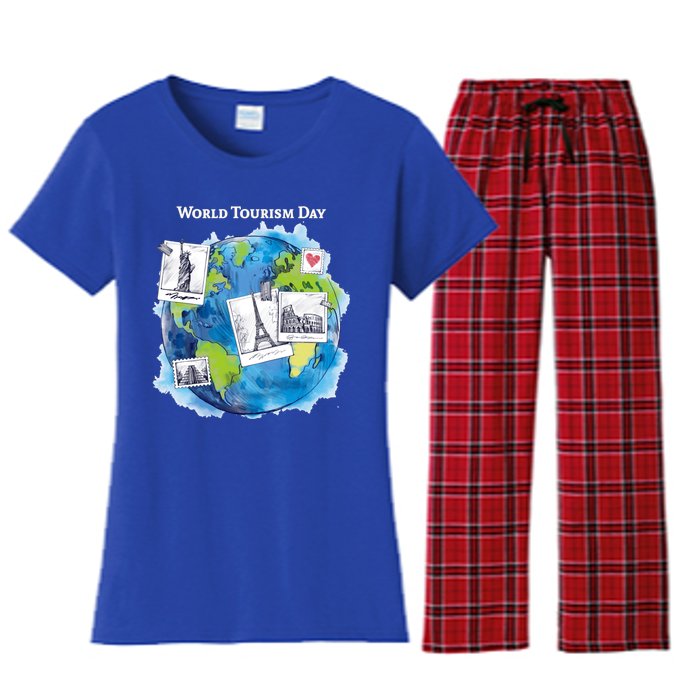 World Tourism Day Funny Gift Love To Travel Funny Gift World Globe Great Gift Women's Flannel Pajama Set