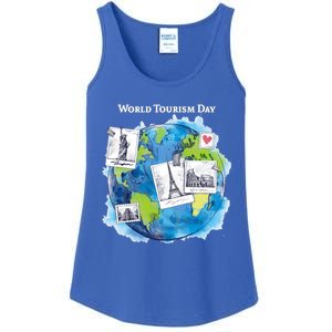 World Tourism Day Funny Gift Love To Travel Funny Gift World Globe Great Gift Ladies Essential Tank