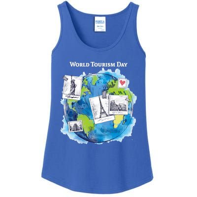 World Tourism Day Funny Gift Love To Travel Funny Gift World Globe Great Gift Ladies Essential Tank