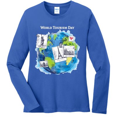 World Tourism Day Funny Gift Love To Travel Funny Gift World Globe Great Gift Ladies Long Sleeve Shirt