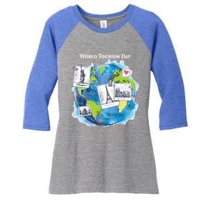 World Tourism Day Funny Gift Love To Travel Funny Gift World Globe Great Gift Women's Tri-Blend 3/4-Sleeve Raglan Shirt