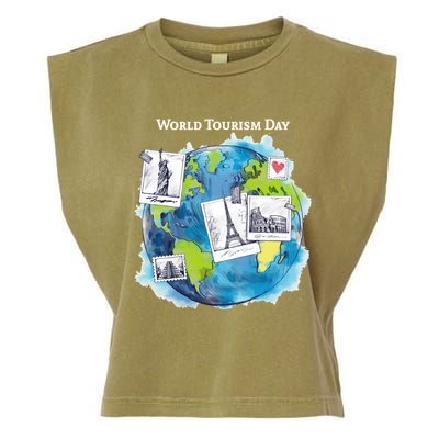 World Tourism Day Funny Gift Love To Travel Funny Gift World Globe Great Gift Garment-Dyed Women's Muscle Tee