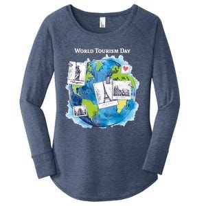 World Tourism Day Funny Gift Love To Travel Funny Gift World Globe Great Gift Women's Perfect Tri Tunic Long Sleeve Shirt