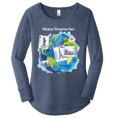 World Tourism Day Funny Gift Love To Travel Funny Gift World Globe Great Gift Women's Perfect Tri Tunic Long Sleeve Shirt