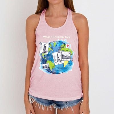 World Tourism Day Funny Gift Love To Travel Funny Gift World Globe Great Gift Women's Knotted Racerback Tank