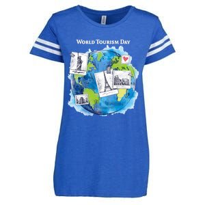 World Tourism Day Funny Gift Love To Travel Funny Gift World Globe Great Gift Enza Ladies Jersey Football T-Shirt