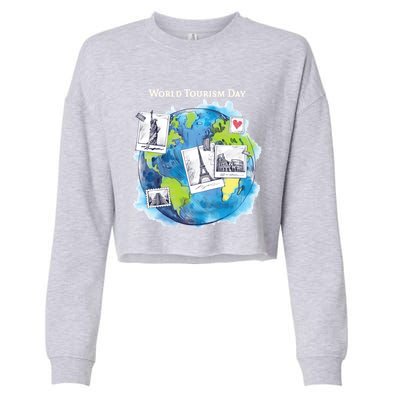 World Tourism Day Funny Gift Love To Travel Funny Gift World Globe Great Gift Cropped Pullover Crew