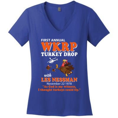 WKRP Thanksgiving Day Turkey Drop Women's V-Neck T-Shirt