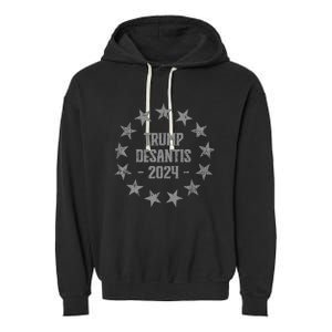 Wo Trump DeSantis 2024 Distressed Stars Premium Garment-Dyed Fleece Hoodie