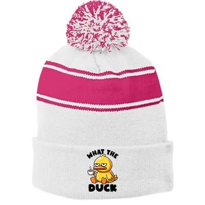What The Duck Owner I Love Ducks Lover Funny Rubber Duck Stripe Pom Pom Beanie