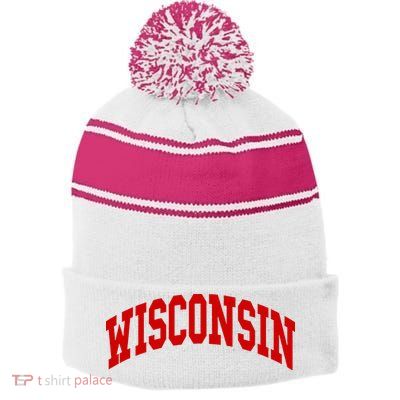 Wisconsin Throwback Design Classic Stripe Pom Pom Beanie