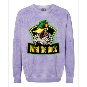 What The Duck Funny Duck Pun Funny Puns Duck Gamer Video Games Colorblast Crewneck Sweatshirt